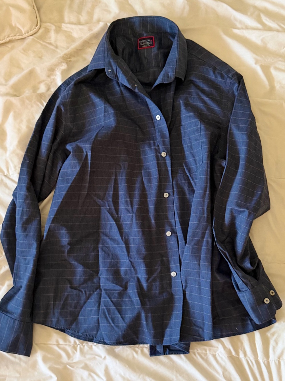 UNTUCKit Dark Navy Pinstripe Spread-Collar Dress Shirt